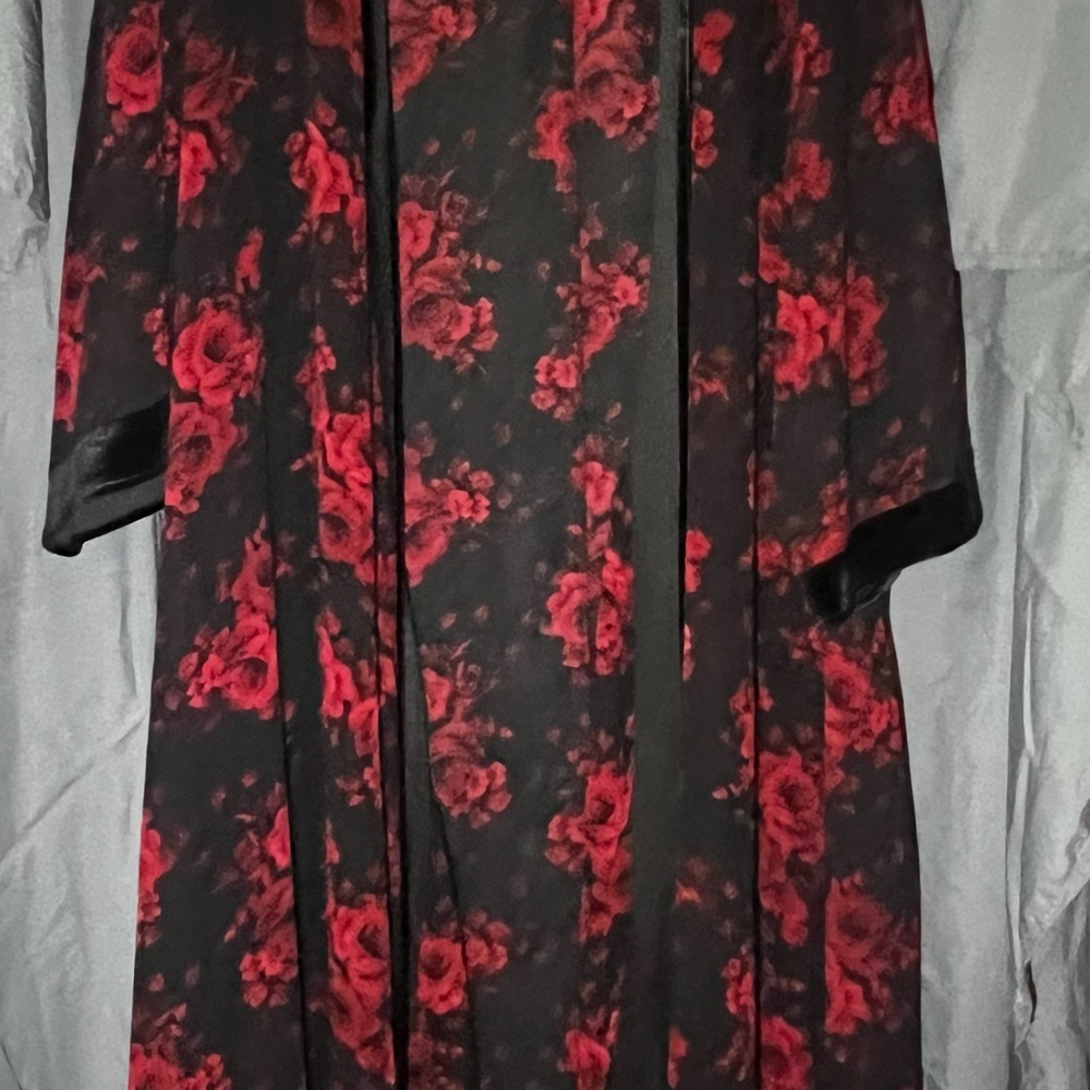 Torrid Black Kimono with Red Floral Design